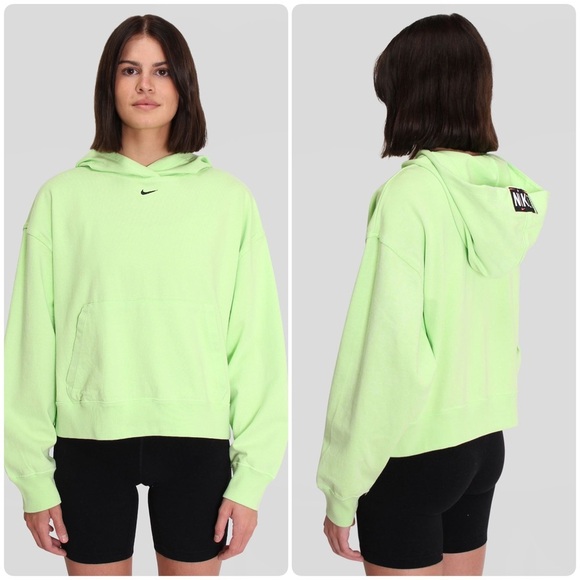 NIKE Women's Washed Cropped Neon Green Casual Sporty Oversized Hoodie Size M - Picture 4 of 15